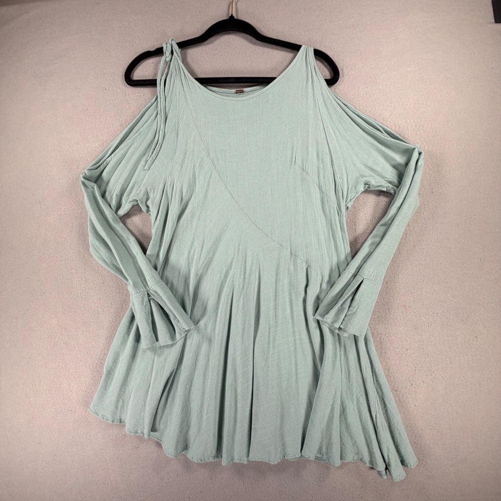 Free People Womens XS Blue Cold Shoulder Tunic Dress Long Sleeve Flowy Stretch